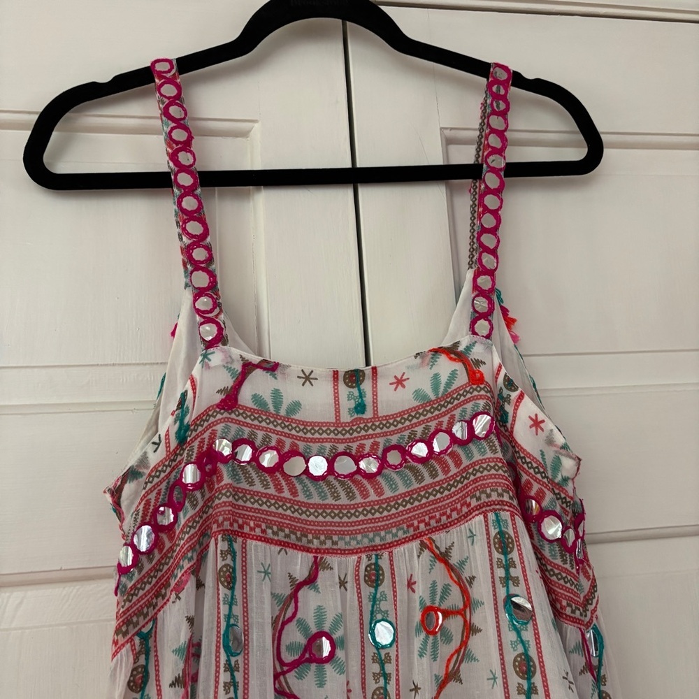 Juliet Dunn London Tribal Tassel Maxi Dress White Jade Embroidered Size 2 US 6/8 - Picture 14 of 16